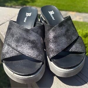 Vera Pelle Black Sparkle Platform Sandals